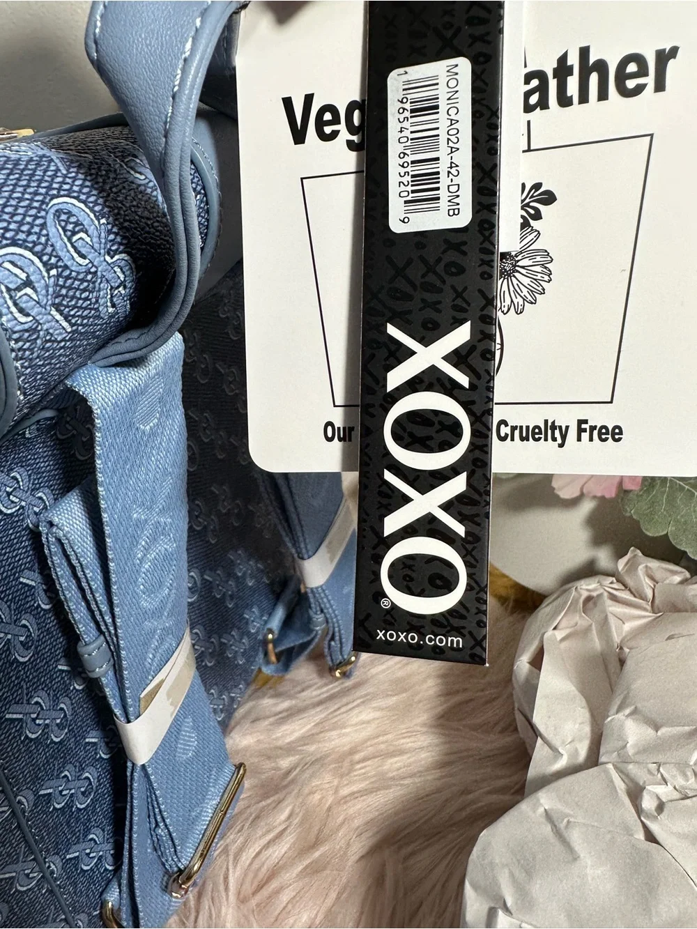 XOXO blue Patterned Drawstring Backpack with Gold Accent